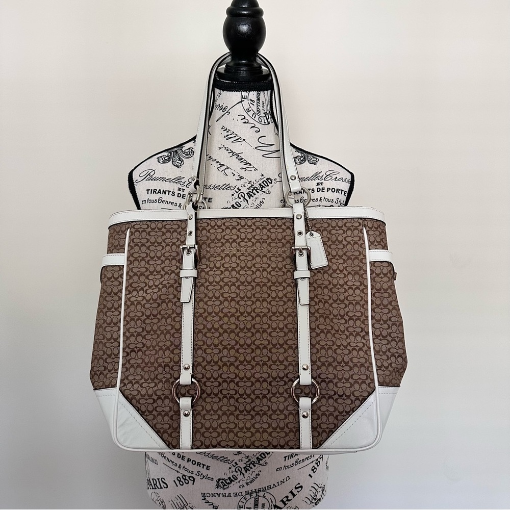 Coach Brown and White Signature Tote